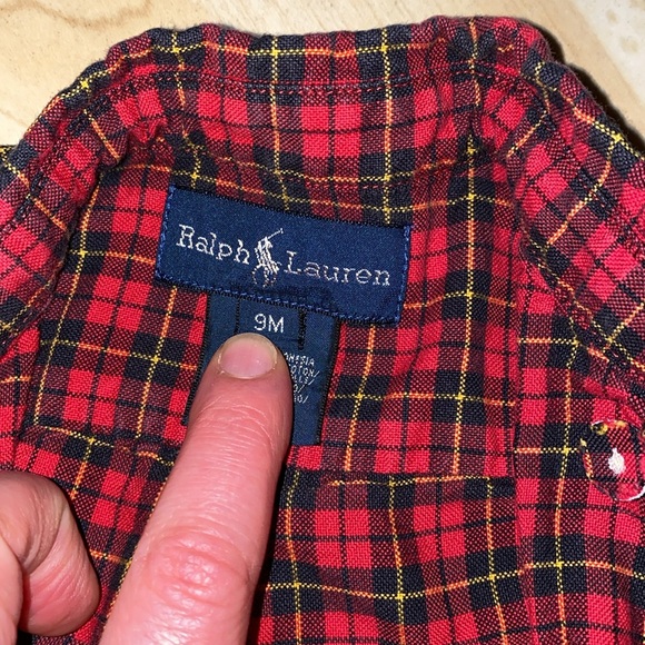 Ralph Lauren baby red and black plaid long sleeve button down - 9 months - Picture 2 of 2